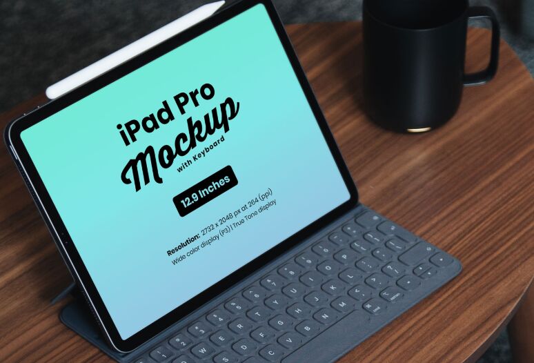 Free iPad Pro 12.9 Inches Mockup PSD with Keyboard
